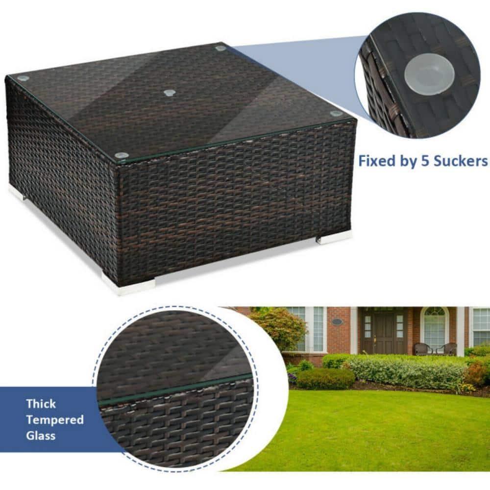 Kepooman Patio Furniture Sofa Set, Outdoor Conversation Sets, 5 Pieces Patio Rattan Sectional Furniture Set with Cushions and Coffee Table -Navy