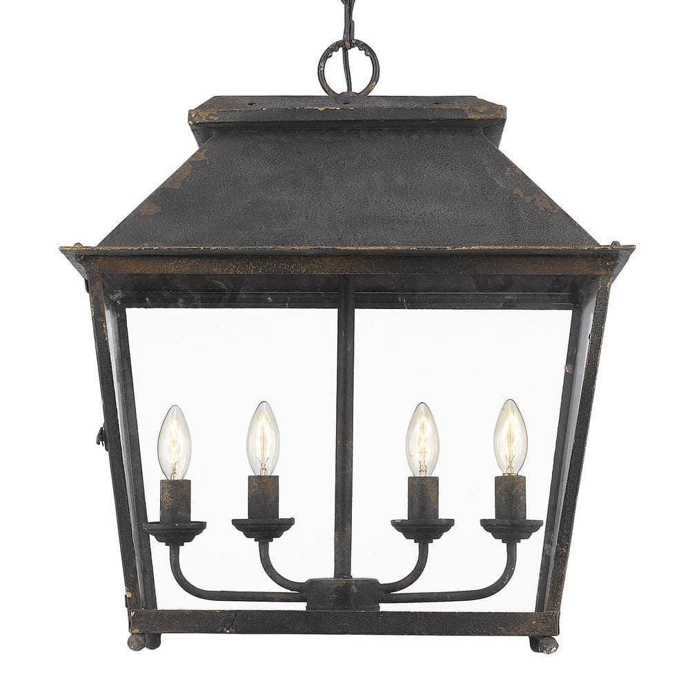 Golden Lighting Abingdon 4-Light Pendant in Antique Black Iron with Clear Glass