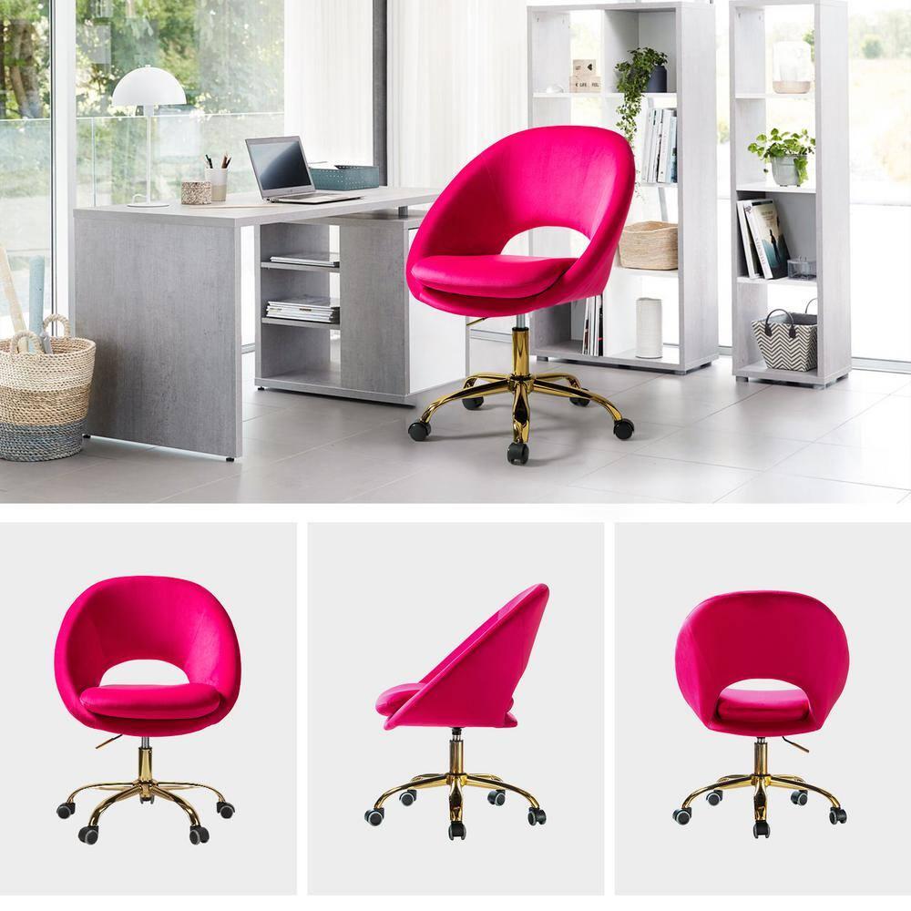 Velvet Swivel Rolling Home Office Chair Adjustable Desk Chair Fuchsia