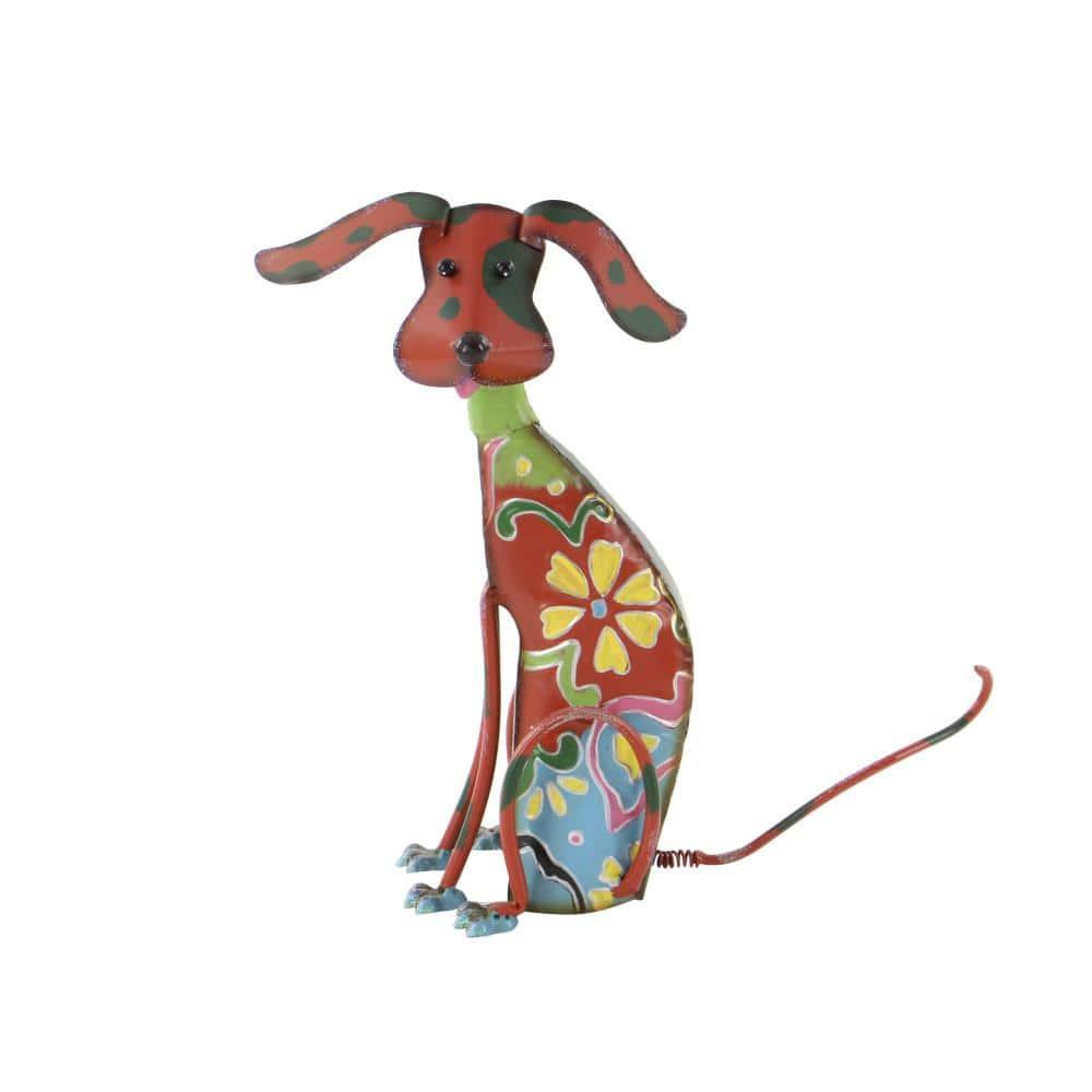 DecMode Eclectic Metal Indoor/Outdoor Multi Colored Dog Sculpture with Floral Design, 12"W x 17"H