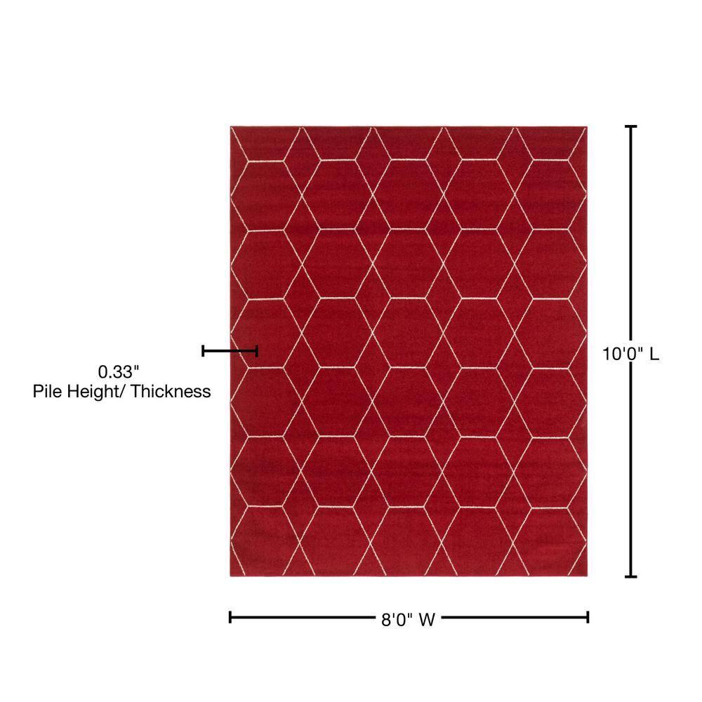 Unique Loom 8' 0 x 10' 0 Trellis Frieze Geometric Red Area Rug