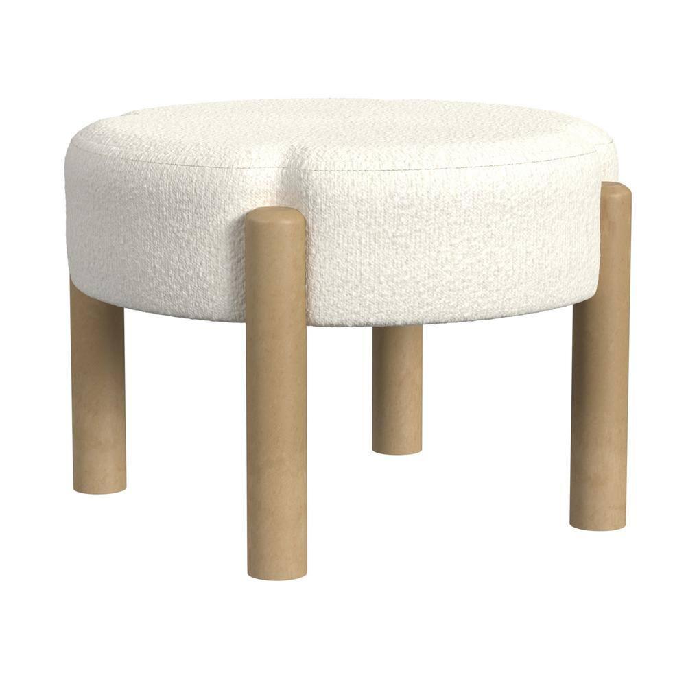 George Oliver Modern Round Ottoman Home Décor|Ottoman For Living Room & Bedroom - Cream Boucle