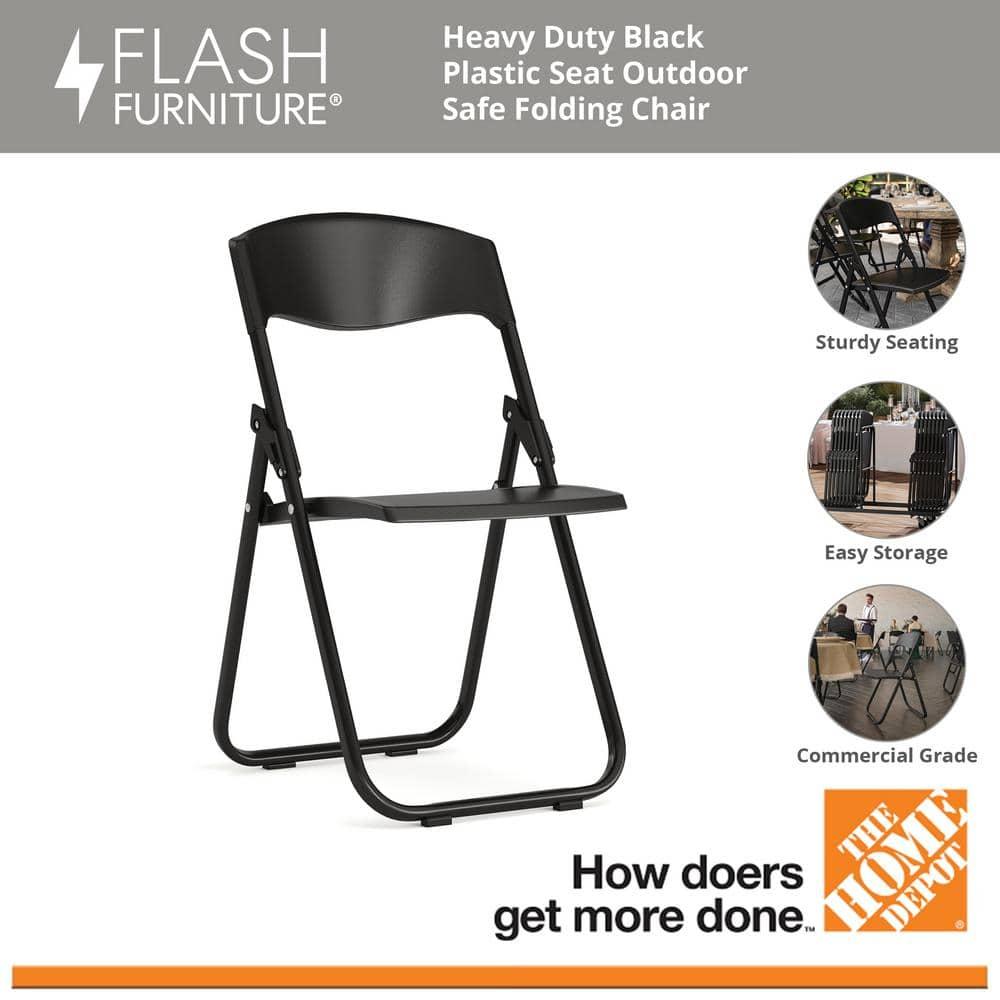 Flash Furniture HERCULES Series 500 lb. Capacity Heavy Duty Black Plastic Folding Chair with Built-in Ganging Brackets