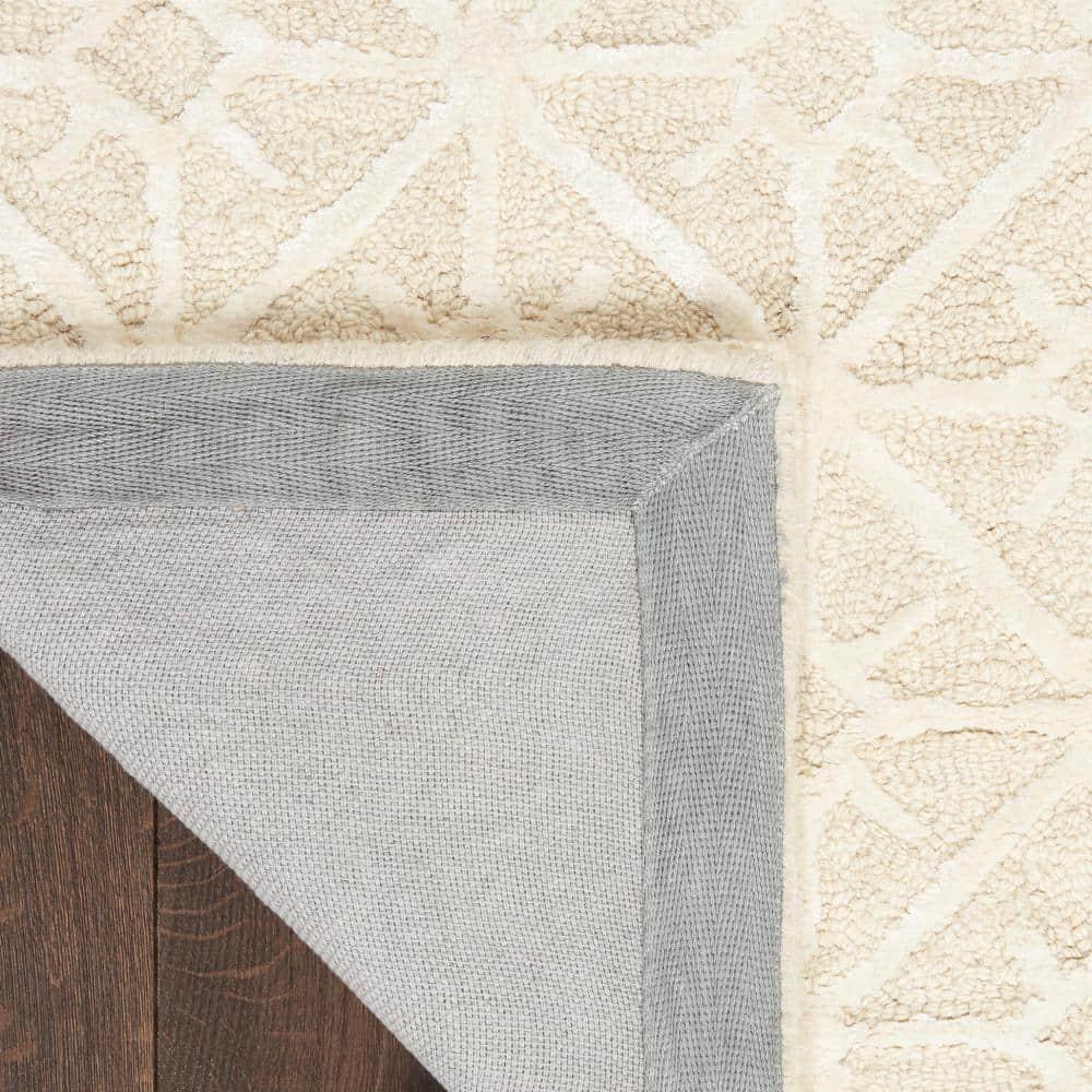 Geometric Handmade Tufted Ivory Area Rug