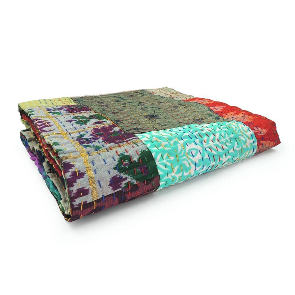 Rajani Home Handmade Kantha Silk Blend Throw Blanket