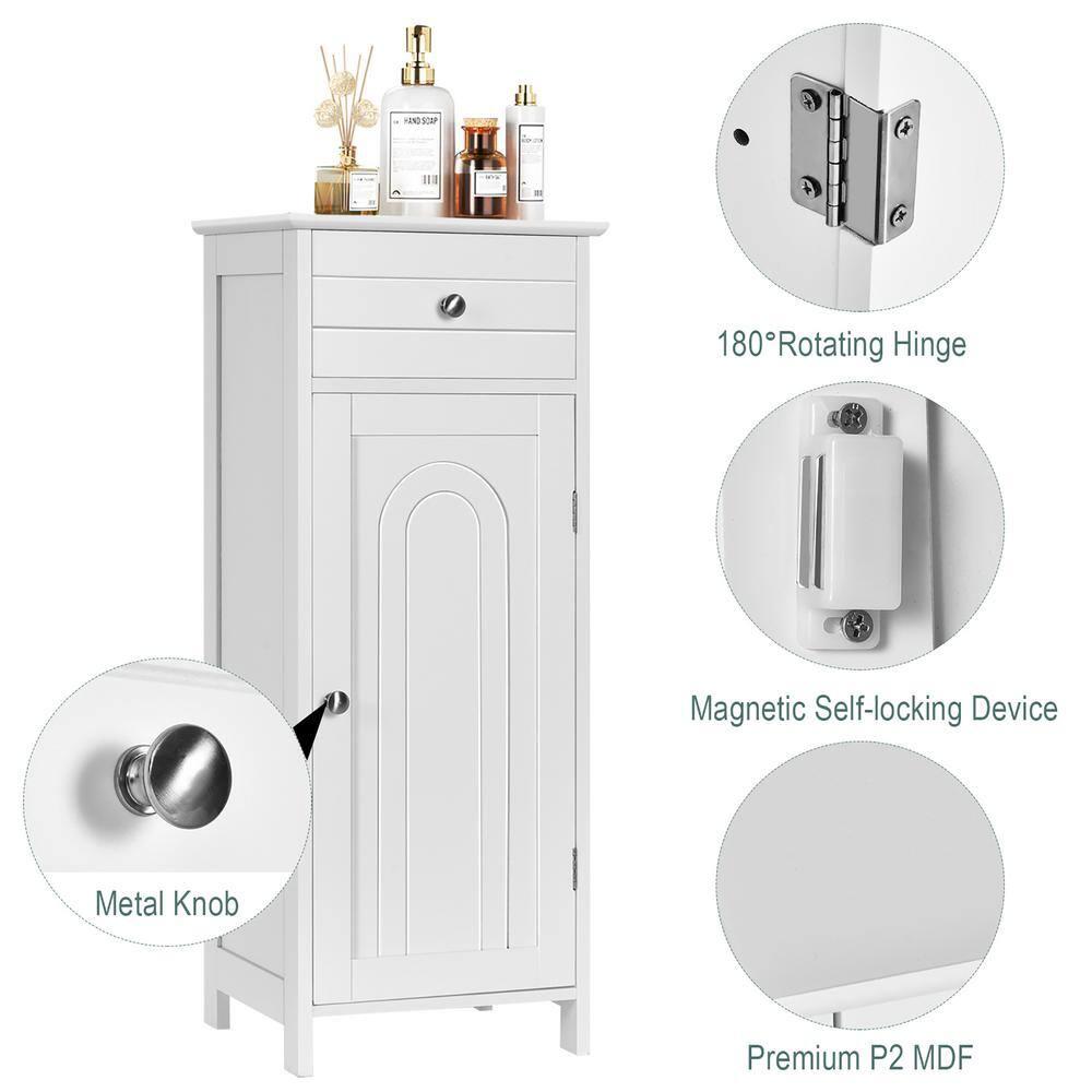 Costway Bathroom Storage Floor Cabinet Wooden Organizer Free-Standing w/ Drawer & Shelf
