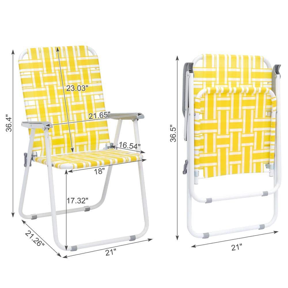 QueelQuest Patio Lawn Webbed Folding Chairs Set of 2, Outdoor Beach Portable Camping Chair for Yard, Garden Dining,Yellow