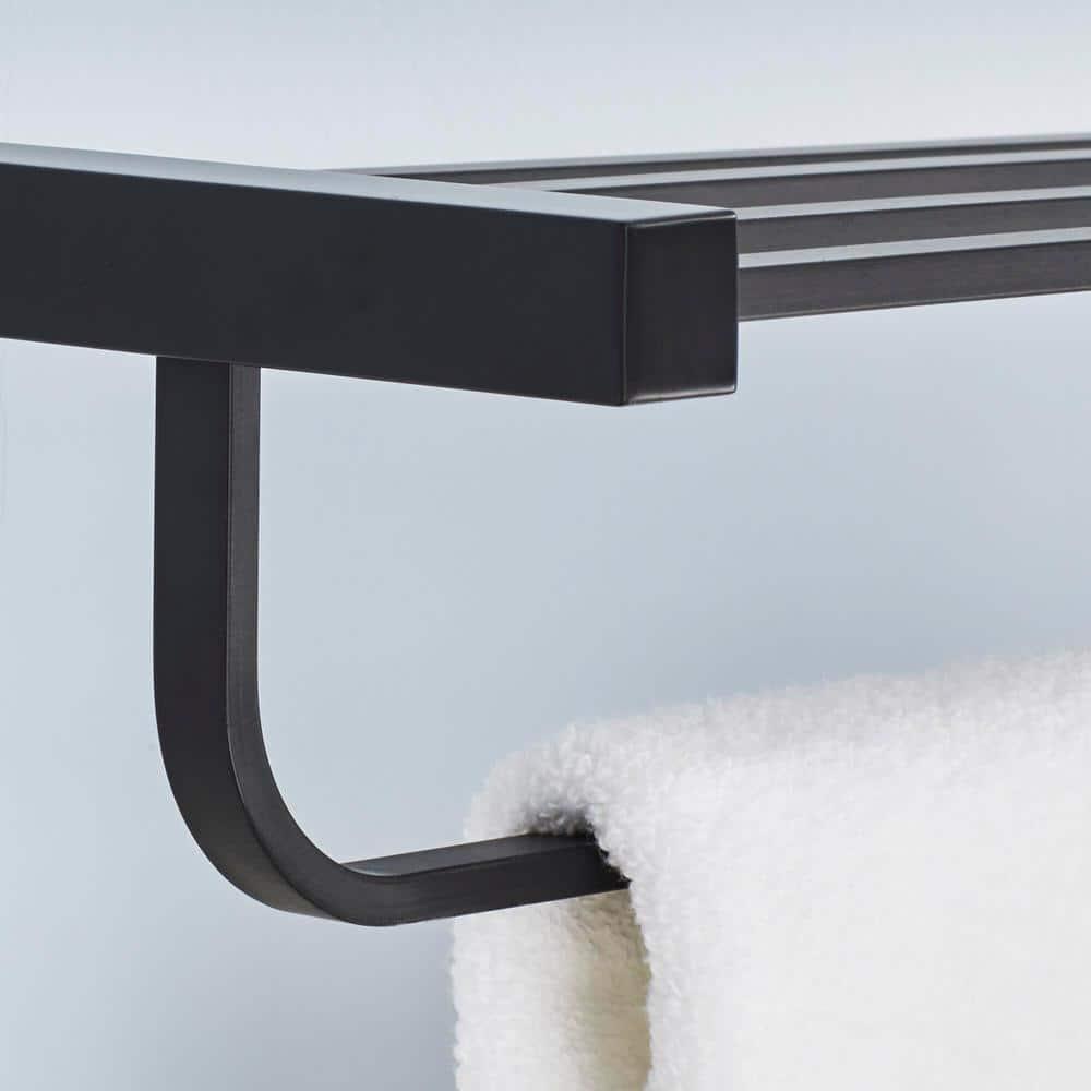 Farrington 21 in. Wall Mount Towel Rack with Towel Bar in Matte Black