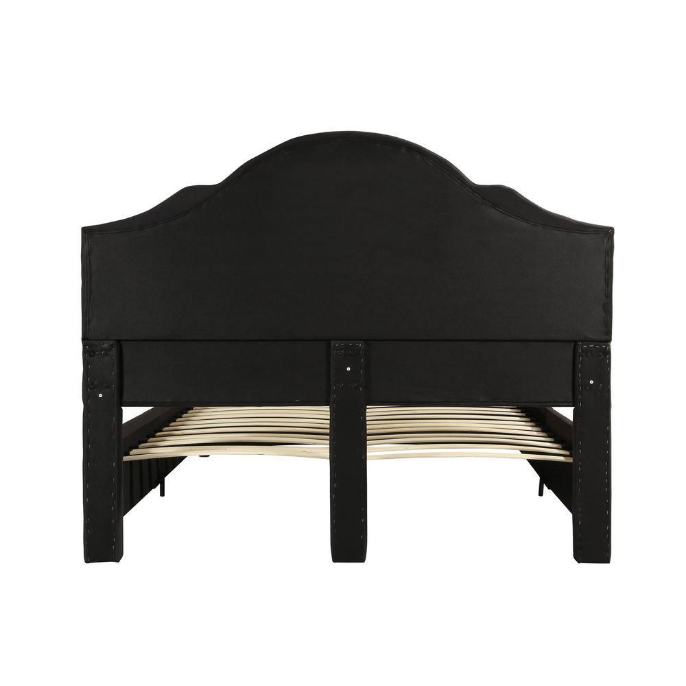 Noble House Allyssa Contemporary Fabric Button-Tufted Upholstered Queen Bed Frame with Nailhead Accents, Black