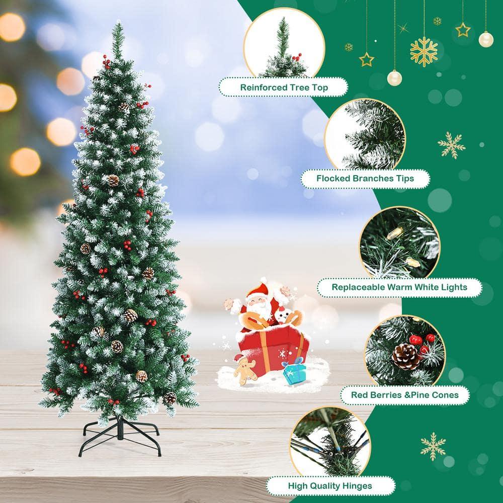 Kadyn Christmas Decoration, Christmas Tree,Xmas Tree,Pre-lit Artificial Pencil Christmas Tree with Pine Cones and Red Berries-5 ft