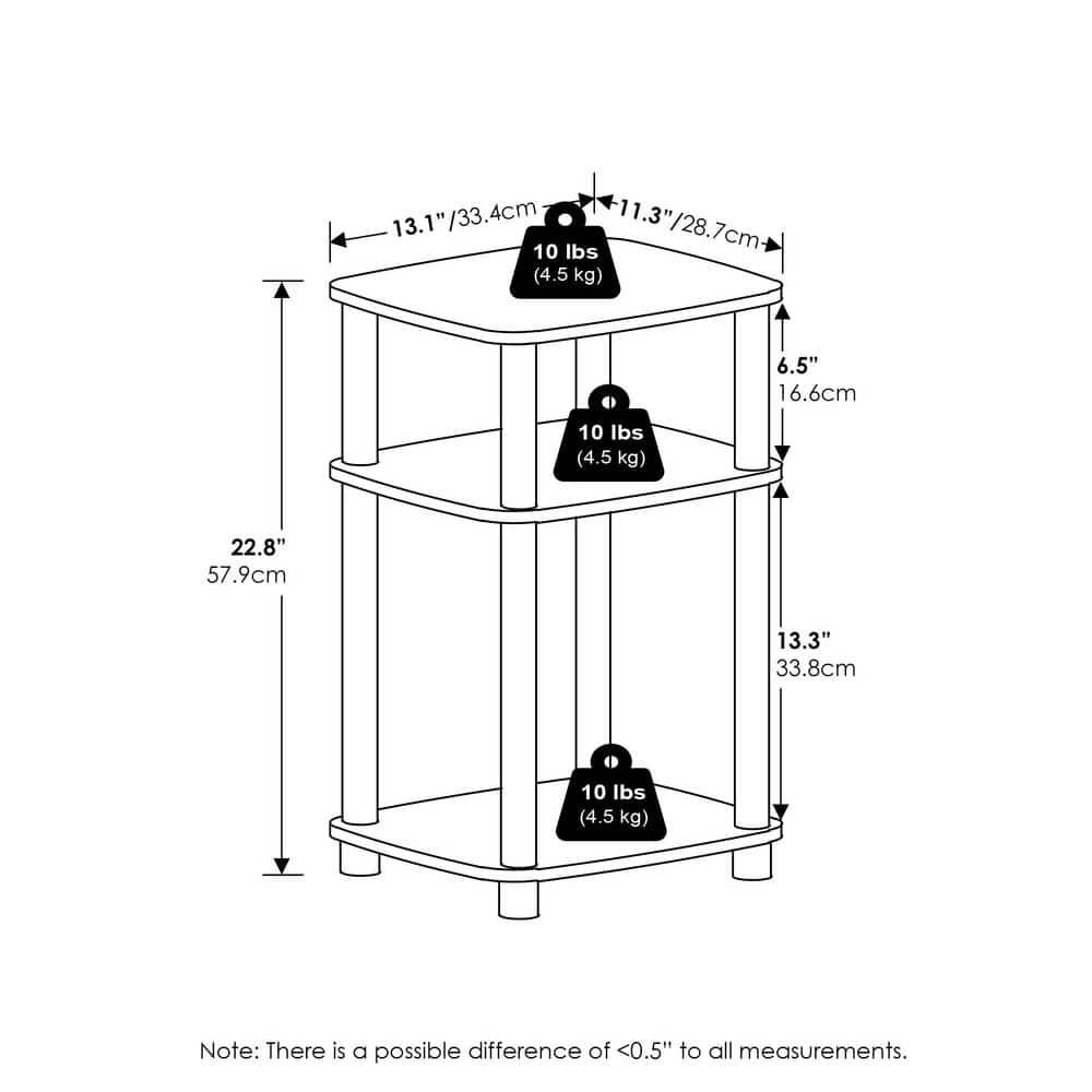 11087AM-BK 11087 Just 3-Tier No Tools Tube End Table, Americano & Black - 13.4 x 11.5 x 22.8 in.