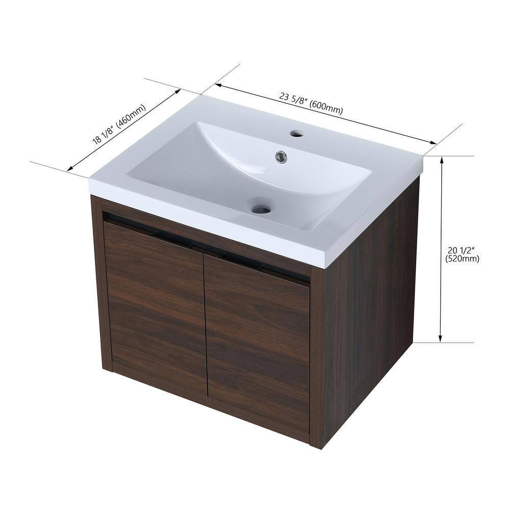 24 inch Bathroom Vanity with White Resin Top and Basin California  Walnut