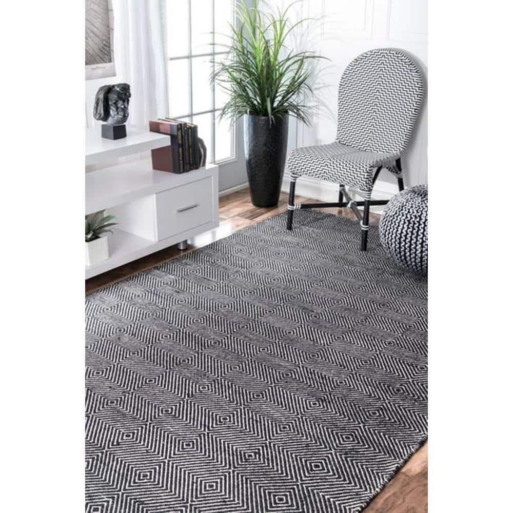 Nuloom Ago Geometric 3x5 Wool Accent Indoor Area Rug for Living Room Bedroom Dining Room Entryway Kitchen, Black/Ivory