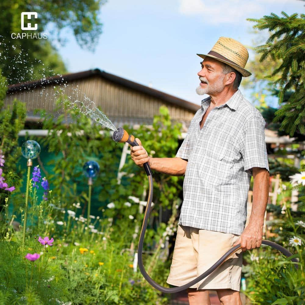 CAPHAUS 50ft Garden Hose Manguera de Agua de 5/8 de Pulgada con Accesorios de Latón Macizo de 3/4 de Pulgada, Construcción a Prueba de Fugas, Manguera Liviana y Flexible de PVC Duradera para Exteriores, Presión de Trabajo de 350 PSI para Todo Clima
