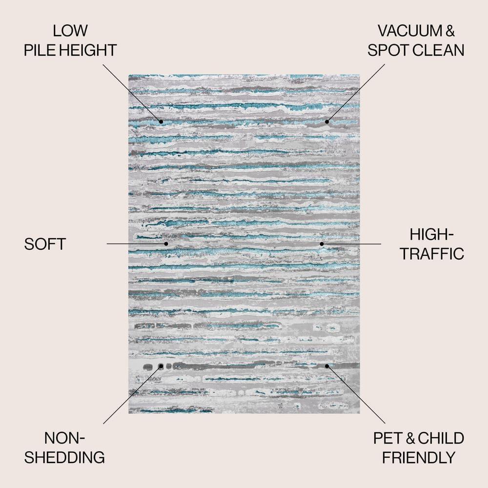 3'x5' Batten Modern Stripe Area Rug, Gray/Turquoise - JONATHAN Y