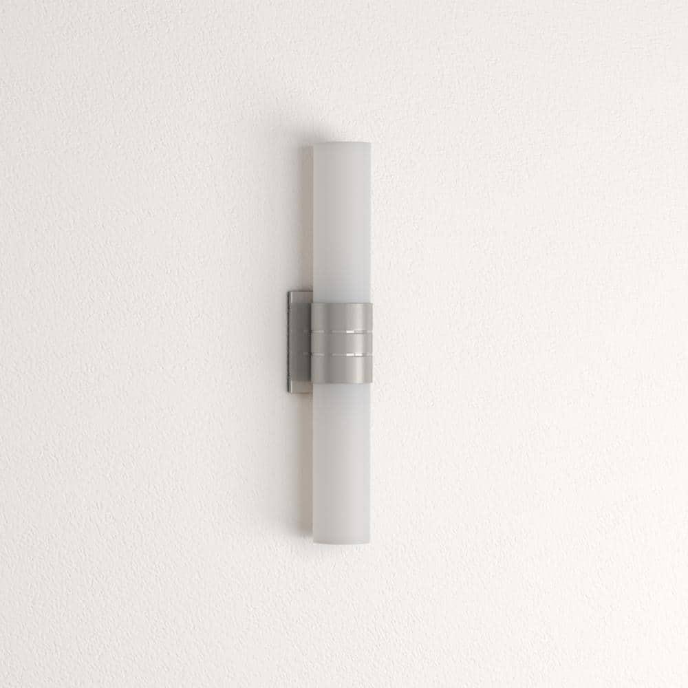 Brushed Nickel 21" Cylinder Wall Sconce with White Glass