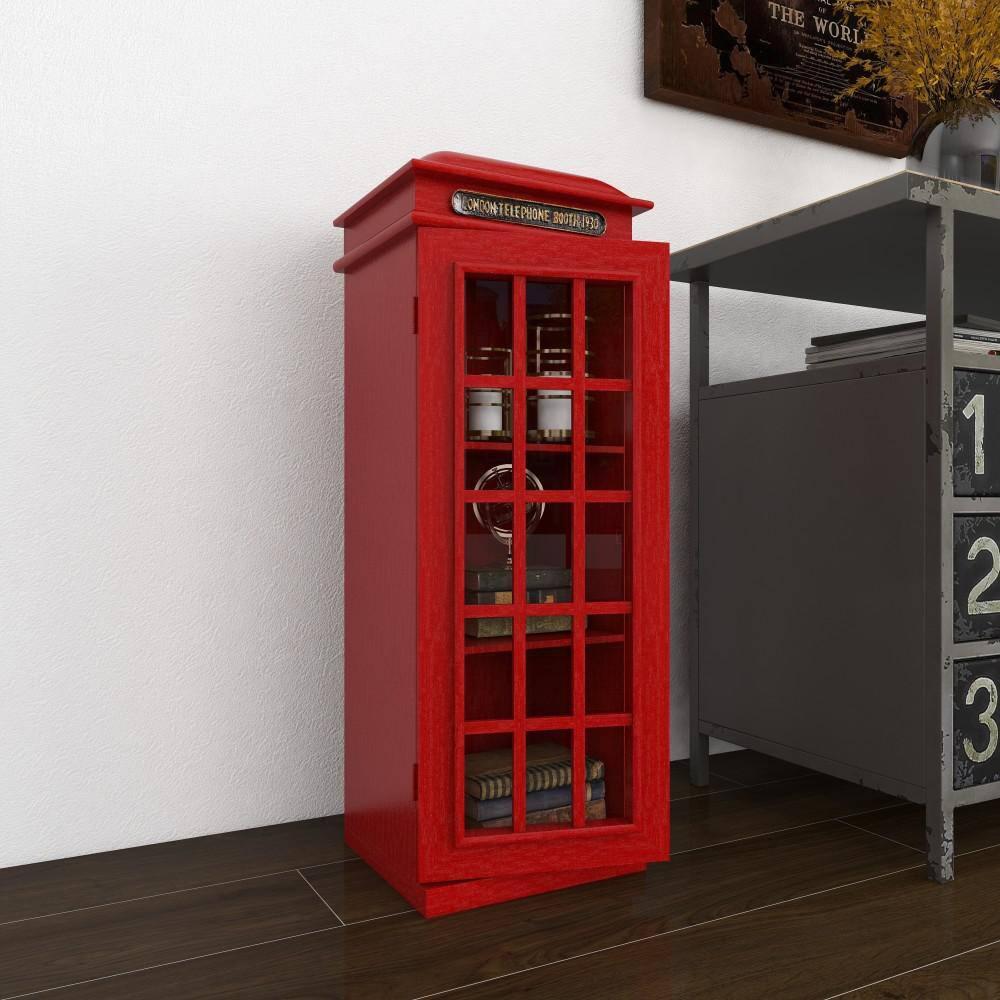DecMode 11" x 30" Red Wooden London Telephone Booth 2 Shelf Storage Unit, 1-Piece