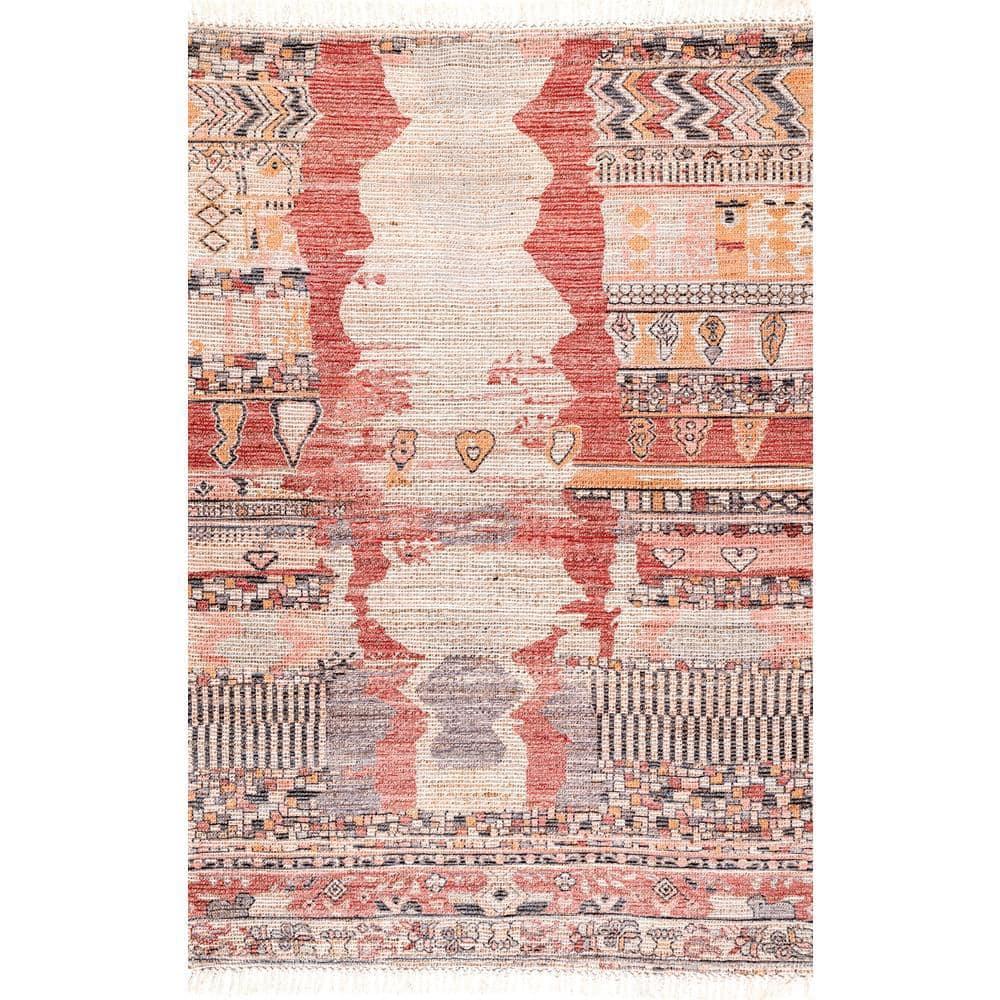 Nuloom Hermina Abstract 4x6 Jute Indoor Area Rug for Dining Room Rug Neutral Rug Living Room Rug Kitchen, Multicolor/Ivory