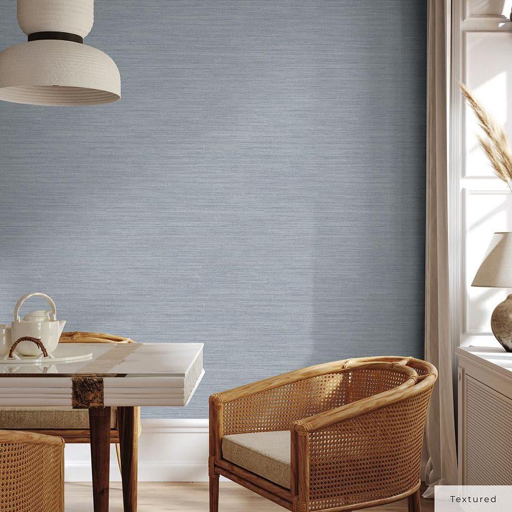 Tempaper & Co.® Faux Horizontal Grasscloth Removable Peel and Stick Wallpaper, Textured Blue, 28 sq. ft.: Vinyl, Prepasted, Abstract Pattern