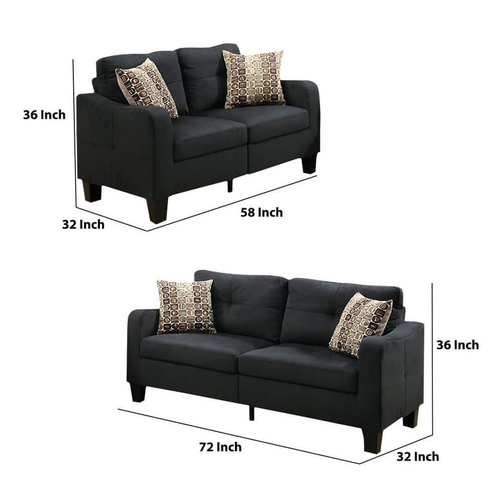 Benjara Polyfiber 2 Pieces Sofa Set With Accent Pillows Dark Gray-Color:Gray