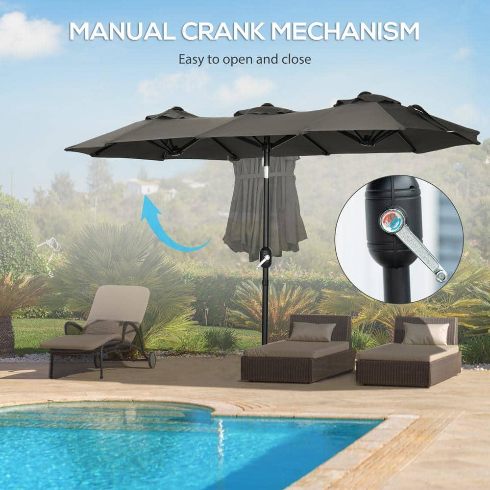 Outsunny 9.7' Double-sided Patio Umbrella with 3 Air Vents, Tilt and Crank, Outdoor Umbrella, Gray
