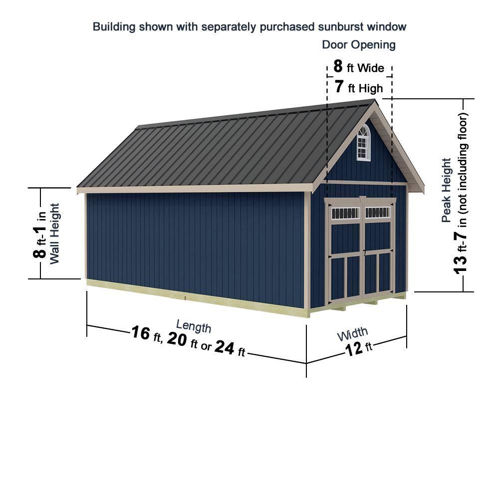 Best Barns Geneva Wooden Storage Shed with Swing Open Doors & Transom Windows 8' x 20' x 12'