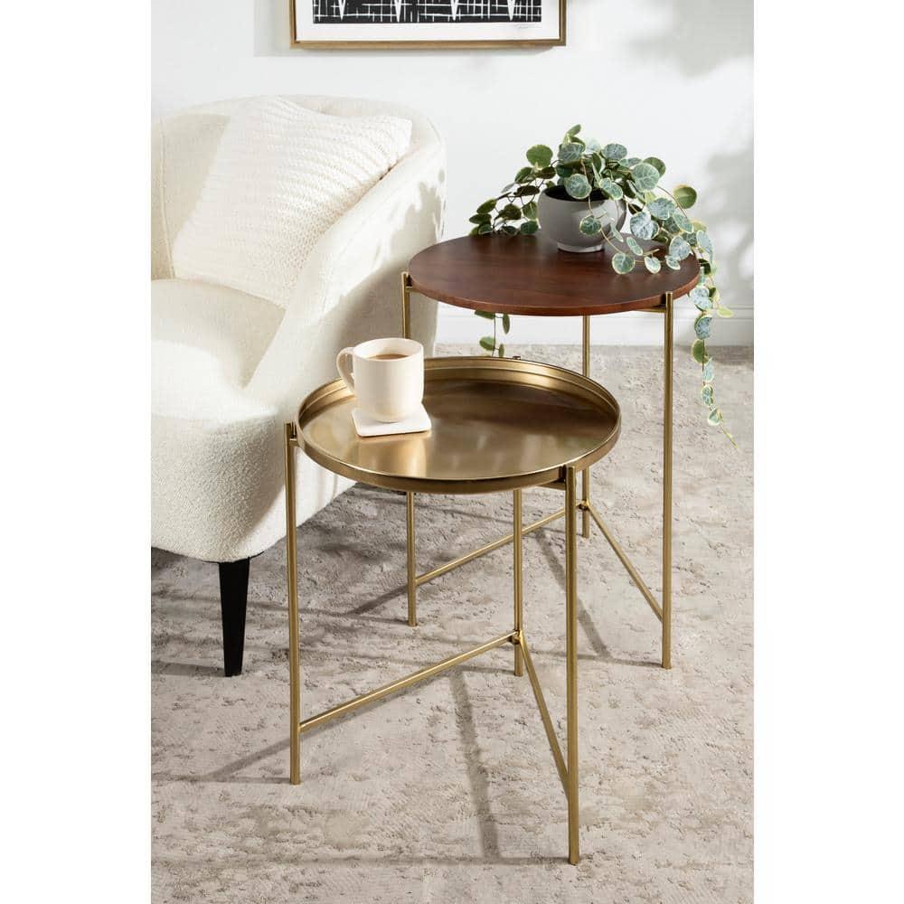 Kate and Laurel Ulani Round Wood Nesting Table, 2 Piece, Walnut Brown and Gold
