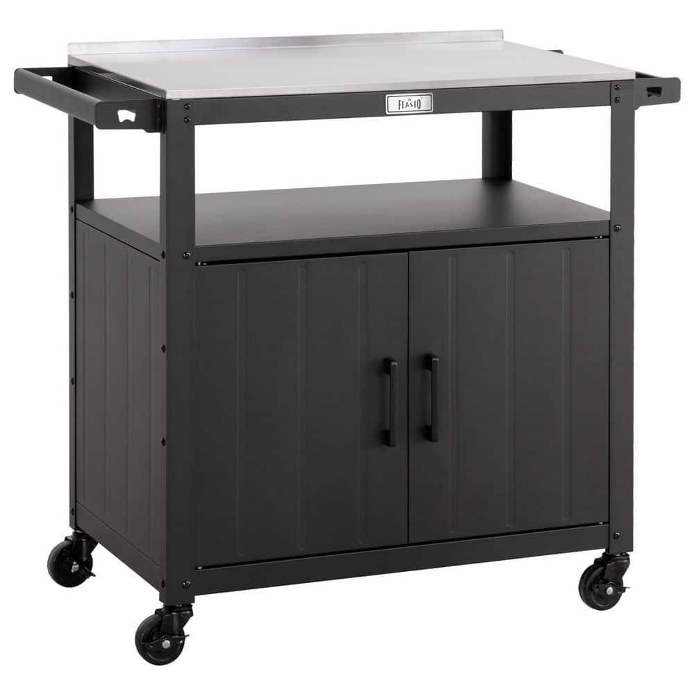 Feasto Feasto 35''H x 32''W Cabinet Utility Cart with Wheels, Outdoor Grill Cart, Rolling Kitchen Cart for BBQ Food Prep
