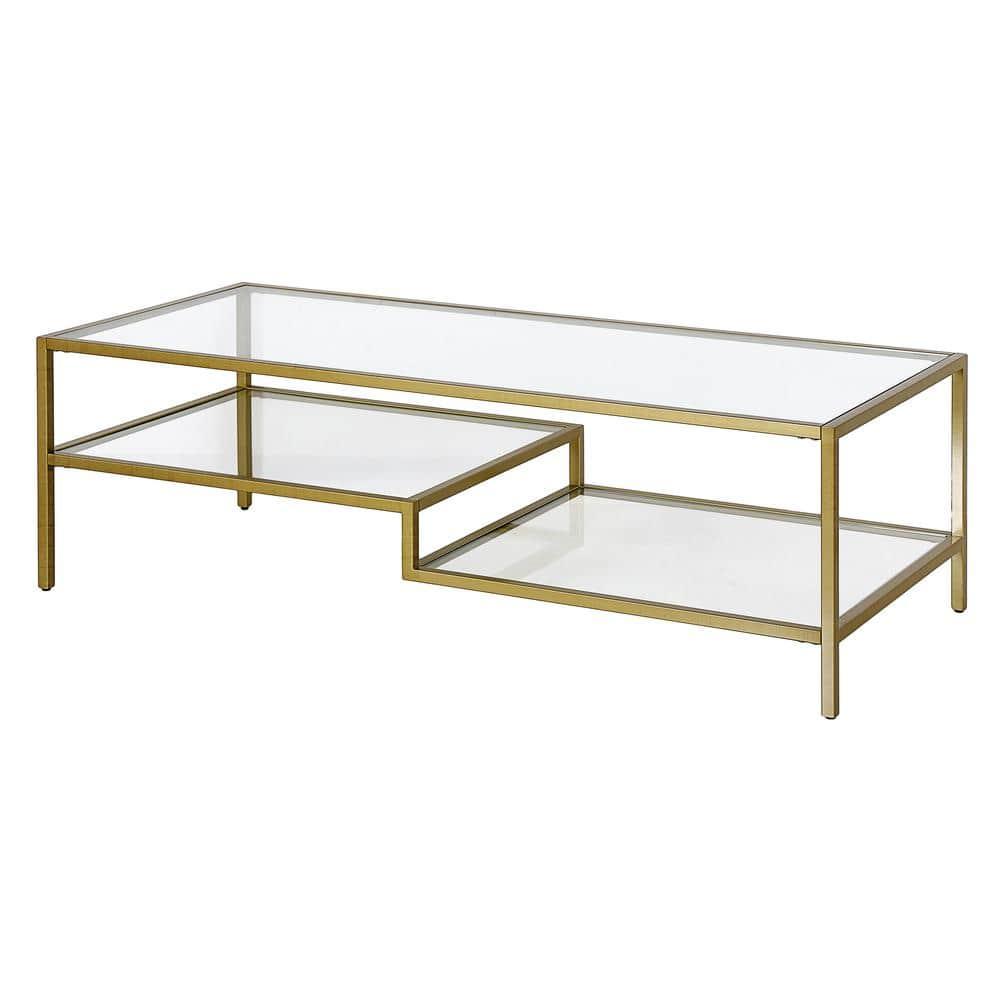 Evelyn&Zoe Lovett 54" Wide Rectangular Coffee Table in Brass