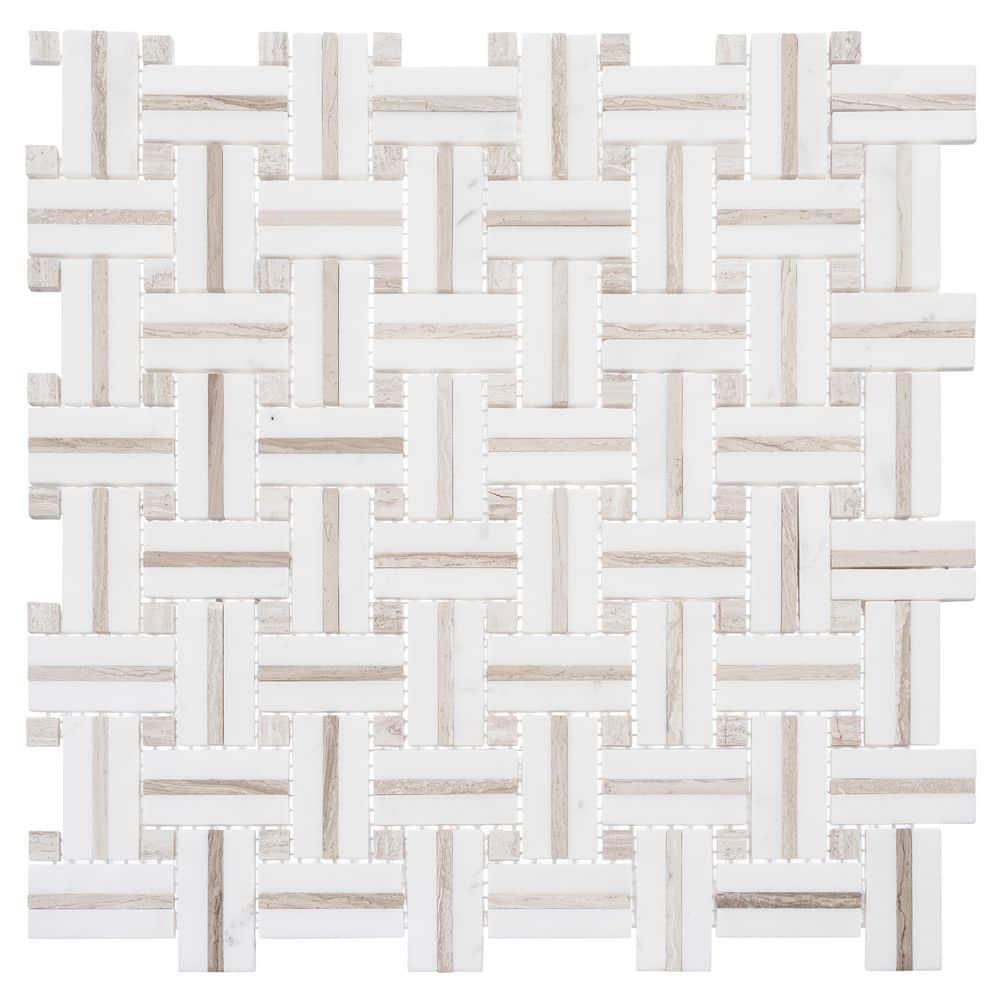 Fabrique 1" x 2" Natural Stone Marble Basketweave Kitchen Backsplash, Bathroom Mosaic Wall and Floor Tile