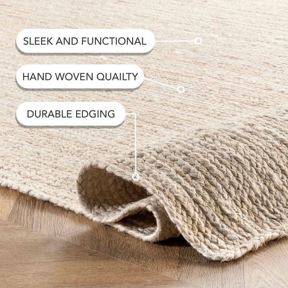 5' Round Hand Woven Rigo Jute Area Rug Off White - nuLOOM: Farmhouse Style, Low Pile, Indoor Use, Classic Pattern