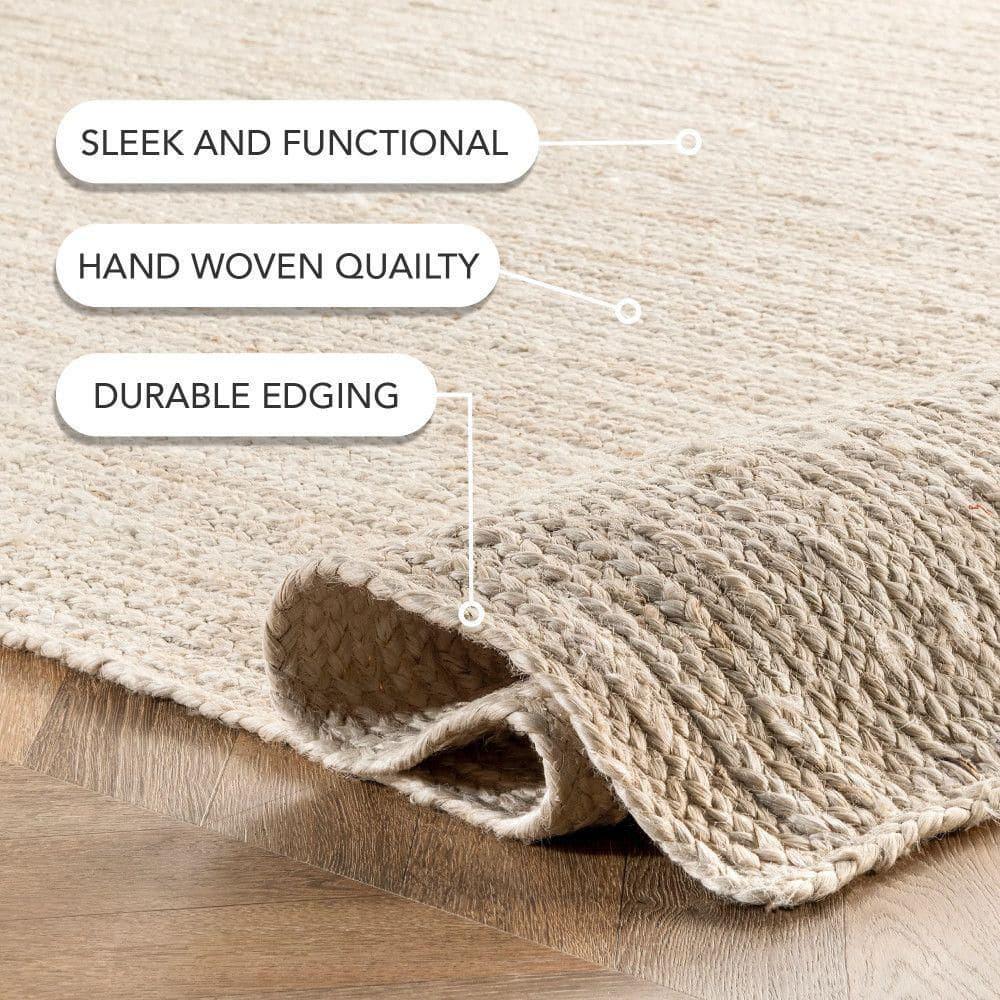 Nuloom 10 Square Rigo Jute Hand Woven Indoor Area Rug, Off White, Solid Farmhouse Design, Natural Fiber Bedroom, Living Room, Kitchen,