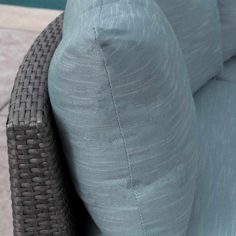 Noble House Newton 5 Piece Outdoor Wicker Sectional Sofa Set in Gray and Teal