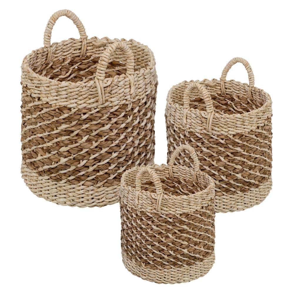 Coastal Wicker Basket With Handles - Set of 3