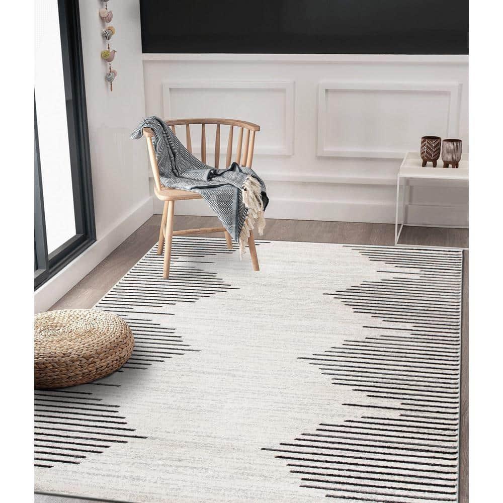 World Rug Gallery Bohemian Stripe Area Rug - Cream 7'10" x 10'