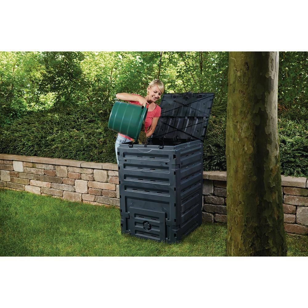 Exaco 120 Gallons Polyethylene Plastic Outdoor Stationary Composter with Latching Lid