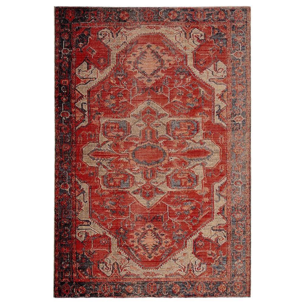 Leighton Medallion Red & Blue Synthetic Area Rug 24"x36"