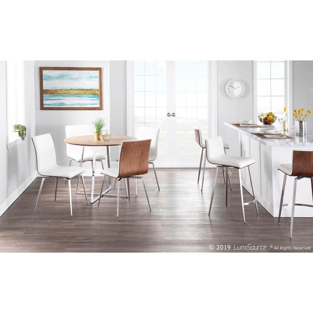 LumiSource Set of 2 Mason Contemporary Swivel Counter Height Barstools White: Faux Leather, Steel Legs, Fixed 24.5" Seat Height