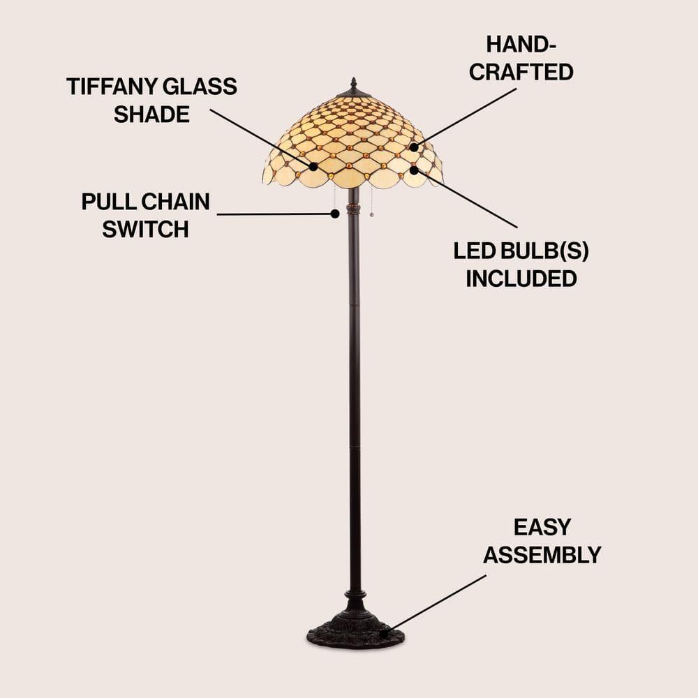 JONATHAN Y JYL8009A Lee Tiffany-Style 62" LED Floor Lamp, Traditional, Art Nouveau Style for Office, Living Room, Family Room, Dining, Bedroom, Hallway, Foyer, Bronze