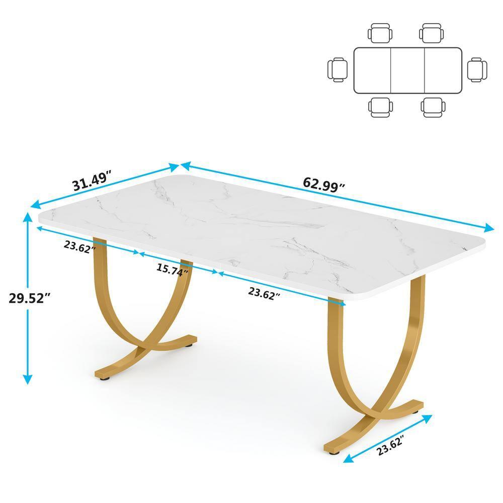 Kepooman 63" Modern Dining Table Kitchen Table with Faux Marble Table Top