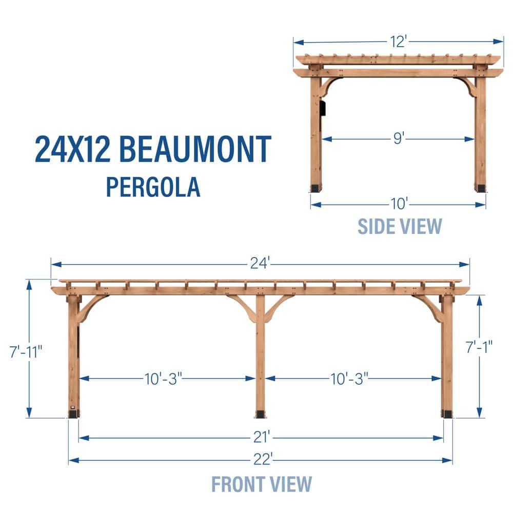 Backyard Discovery Beaumont 24'x12' Cedar Wood Patio Pergola Kit, Trellis Roof, PowerPort