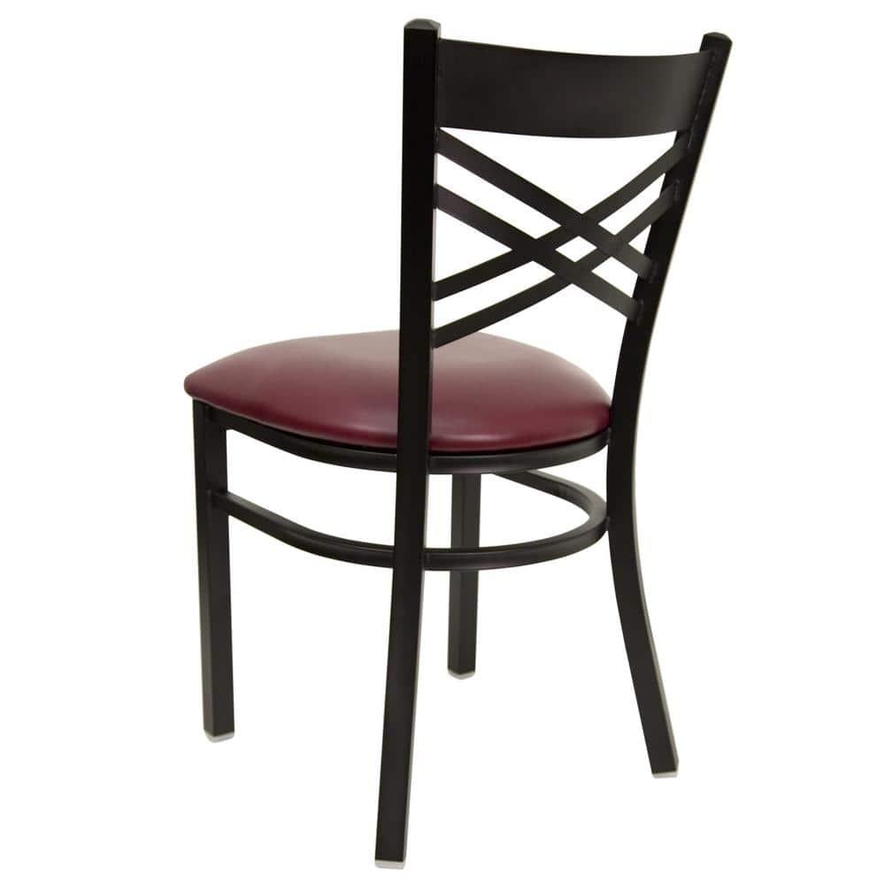 TiaGOC 2 Pack HERCULES Series Black ''X'' Back Metal Restaurant Chair - Burgundy Vinyl Seat