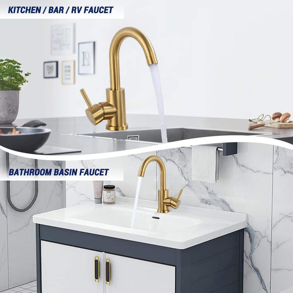 Single Handle Stainless Steel Bar Kitchen Faucet With Swivel Spout And Deckplate