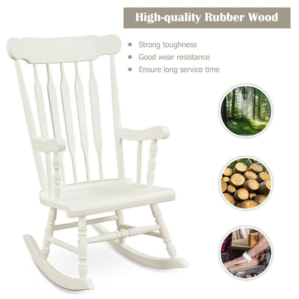 Ktaxon Outdoor Wood Porch Chair, Windsor Traditional Solid Wood Rocking Chair,Weather Resistant Rocking Chair for Garden Backyard Balcony, White