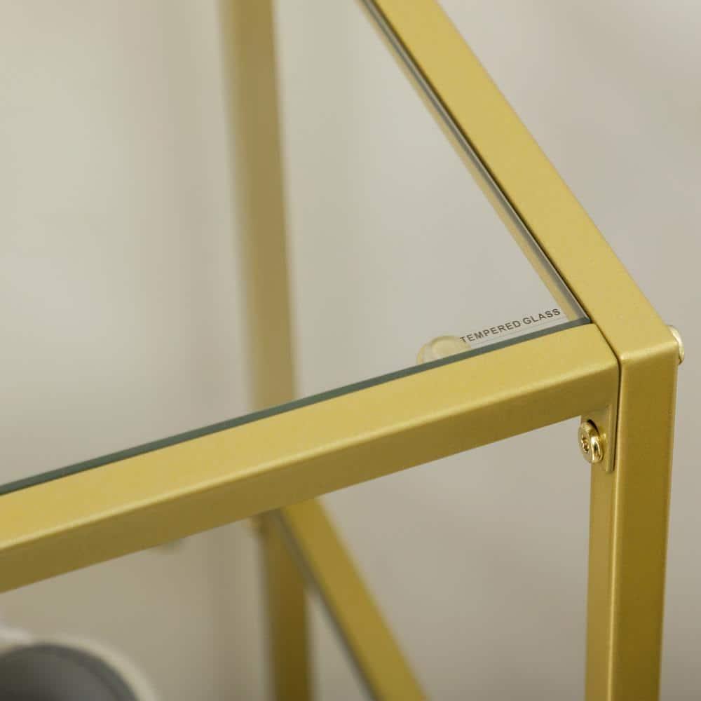 HOMCOM Gold Console Table, 39" Tempered Glass Behind Sofa Table, Narrow Entryway Table with Storage Shelves, Steel Frame Glass Table