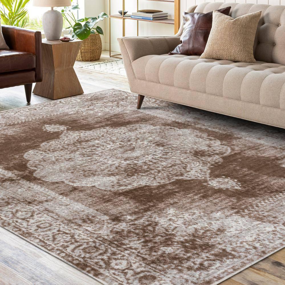 JONATHAN Y Rosalia Cottage Medallion Cream/Brown 4 ft. x 6 ft. Area Rug