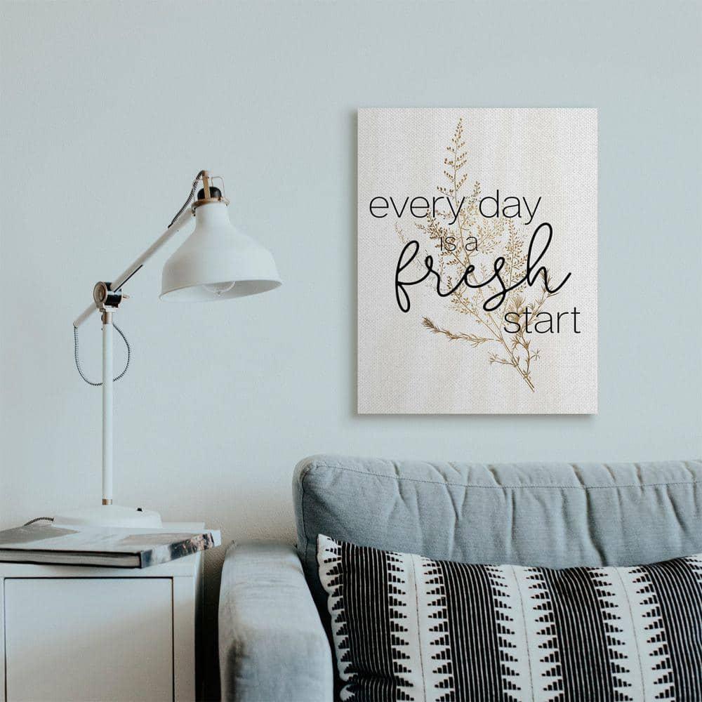 Stupell Industries " Everyday Fresh Start Quote Text Script Gold Black Nature " by Becky Thorns