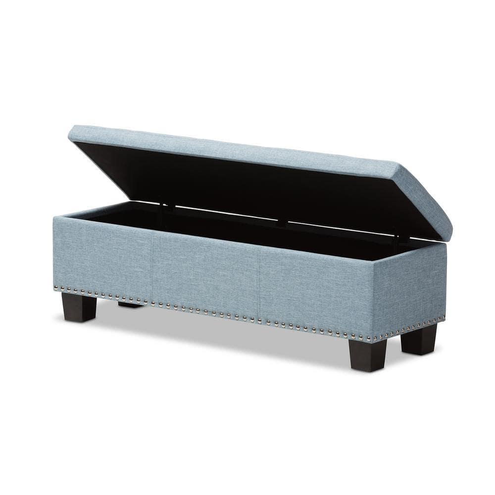Hannah Modern and Contemporary Fabric Upholstered Button - Tufting Storage Ottoman Bench - Light Blue - Baxton Studio