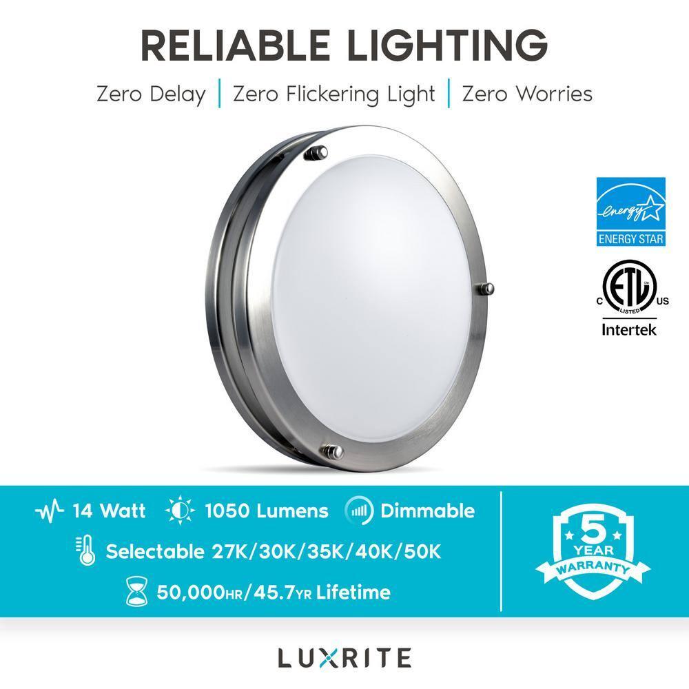 Luxrite 10 Inch Dimmable LED Flush Mount Ceiling Light, 14W, Variable Color Temperature, 1050 Lumens