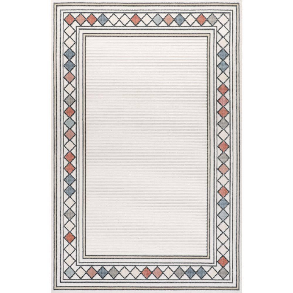 JONATHAN Y Sebastian High-Low Modern Diamond Border Ivory/Beige 4 ft. x 6 ft. Indoor/Outdoor Area Rug
